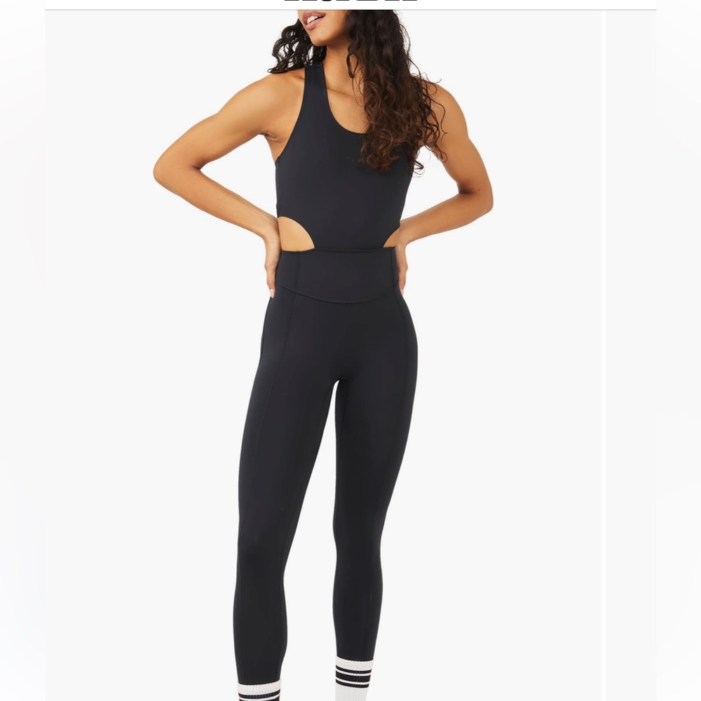 Free People Black Cutout Active Jumpsuit